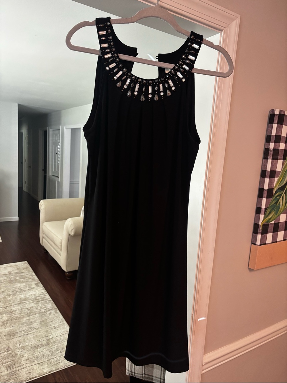 White House Black Market Black Embellished Neckline Sleeveless Dress